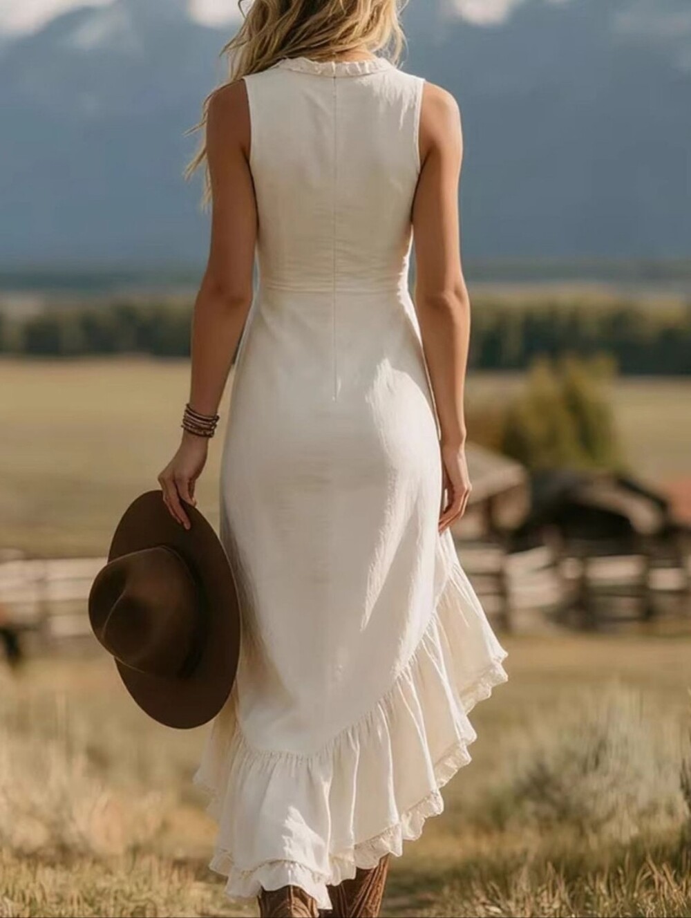 Cream Boho Ruffle High-Low Maxi Dress - Picture 2 of 5